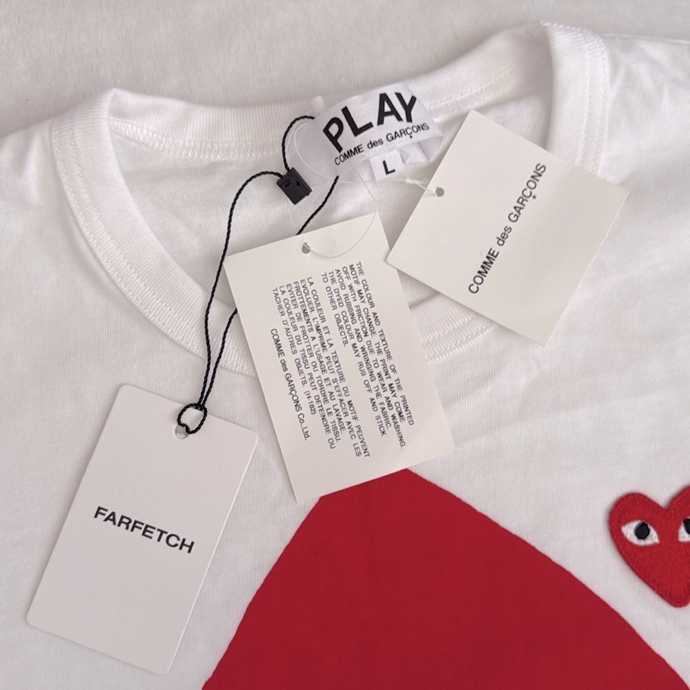 {NWT} PLAY Comme des Garcons | Camo Mirror Double Upside Down Heart T-shirt (L) - Picture 10 of 14